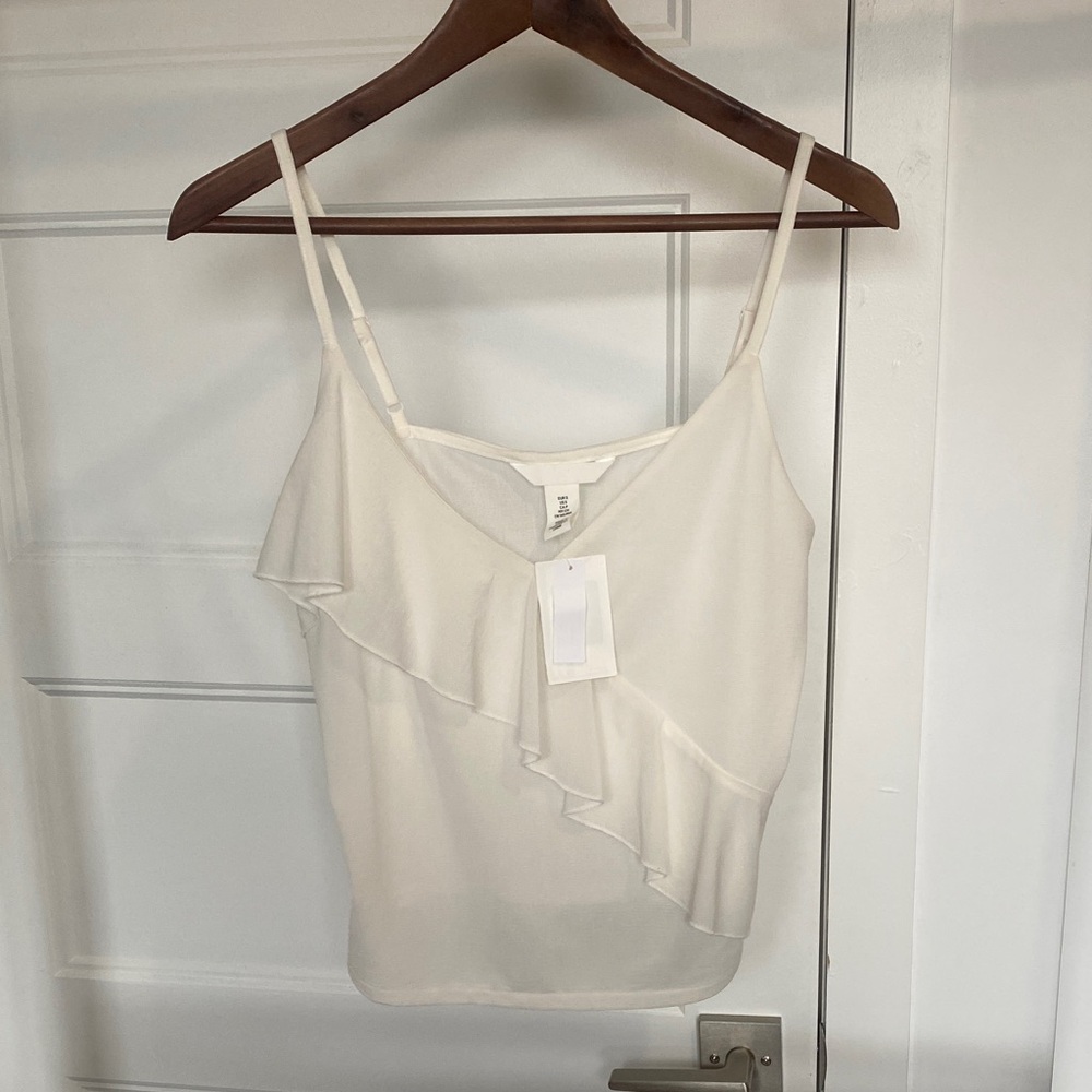 H&M Cream Ruffle V-Neck Spaghetti Strap Camisole